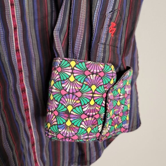 Robert Graham Men's XL Button Down Striped Flip Cuff Multicolored Shirt MIssing - Picture 11 of 13